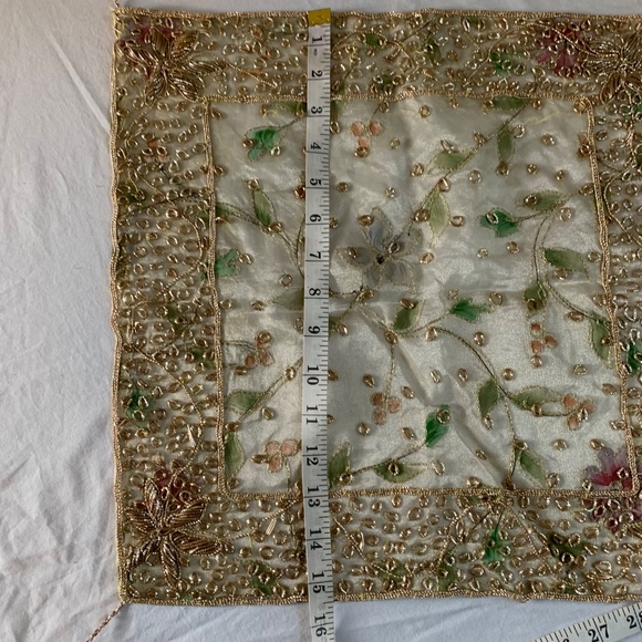 Set of 4 Vintage Gold Beaded Table Runners - Floral Embroidered with Tassels 15" - Picture 5 of 8